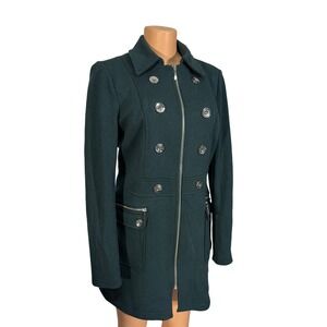 INC International Concepts Womens Military Style Zipper Front Coat Green Large